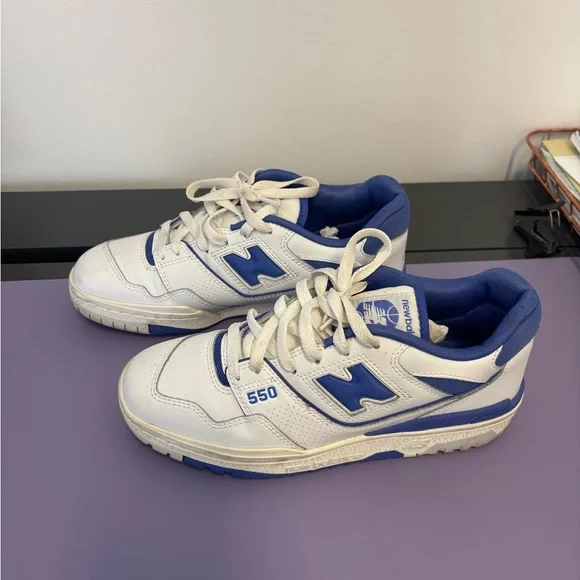 New Balance 550 White and Purple Sneakers - Picture 1 of 8